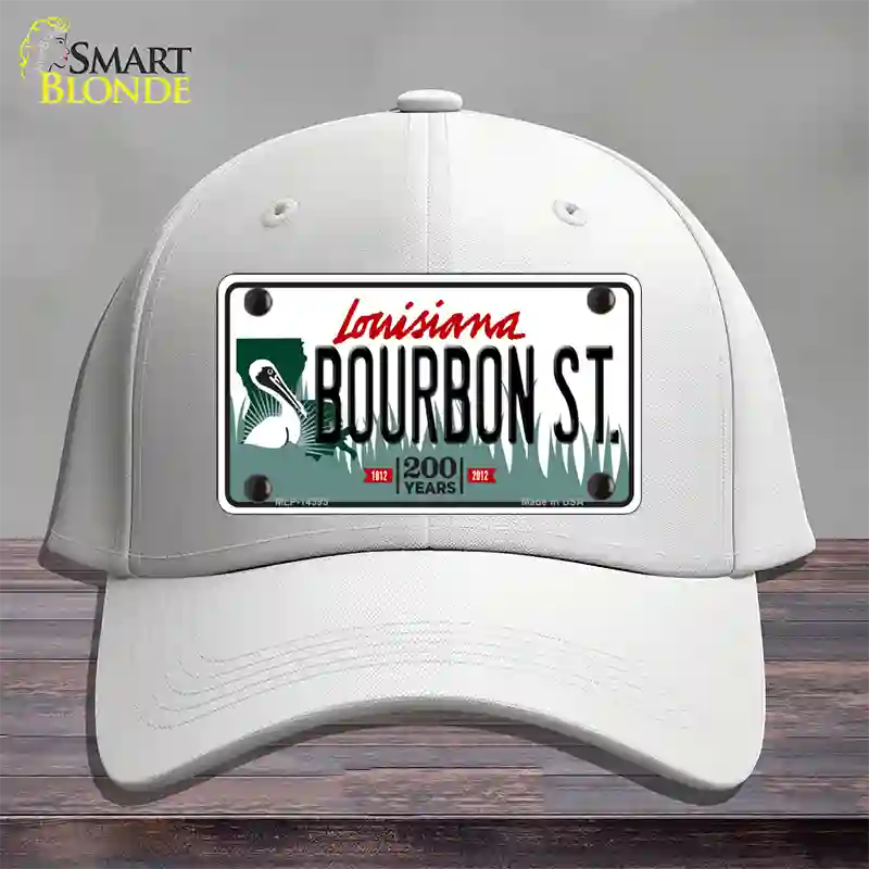 Bourbon St Louisiana Novelty License Plate Hat Cotton / White