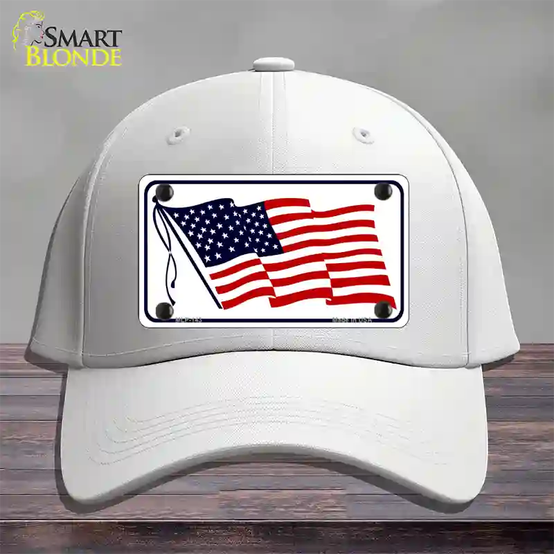 American Flag Waving White Novelty License Plate Hat Cotton / White