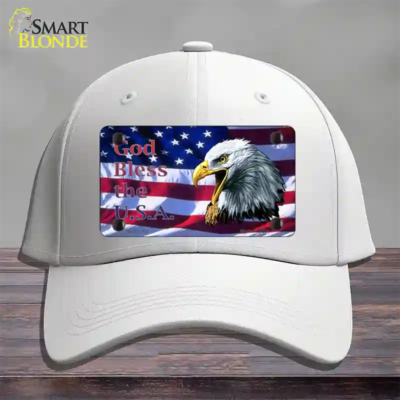 God Bless The USA Eagle Novelty License Plate Hat Cotton / White