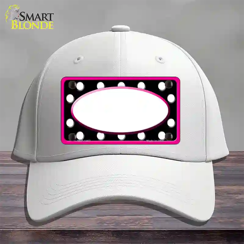 White Black Polka Dots Pink Frame And White Center Oval Novelty License Plate Hat Cotton / White