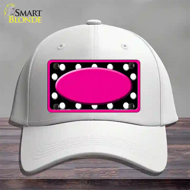 White Black Polka Dots Pink Frame And Center Oval Novelty License Plate Hat Cotton / White