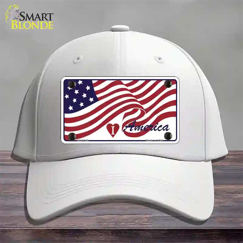 I Love America Flag Novelty License Plate Hat Cotton / White