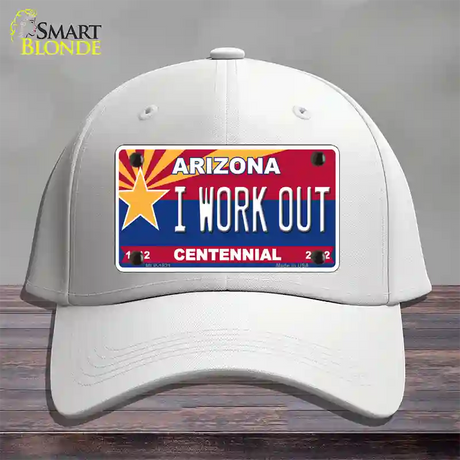 Arizona Centennial I Work Out Novelty License Plate Hat Cotton / White