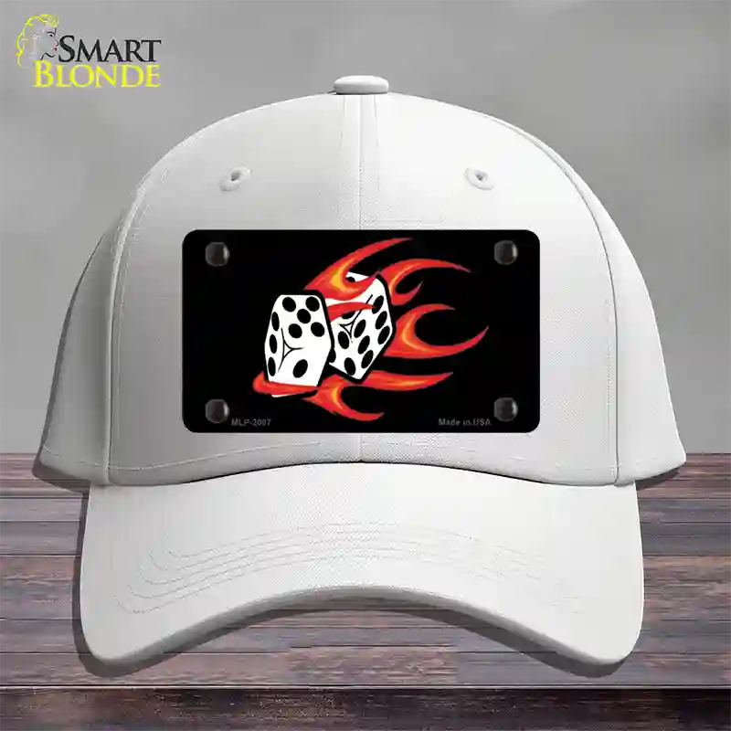 Red Hot Flaming Dice Novelty License Plate Hat Cotton / White