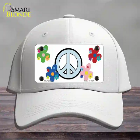 Peace Sign and Flowers Novelty License Plate Hat Cotton / White