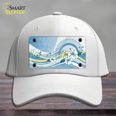 Blue Hawaii Hibiscus Novelty License Plate Hat Cotton / White