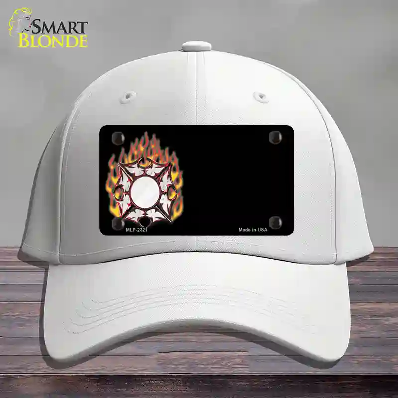 Fire Cross Offset Flat Novelty License Plate Hat Cotton / White