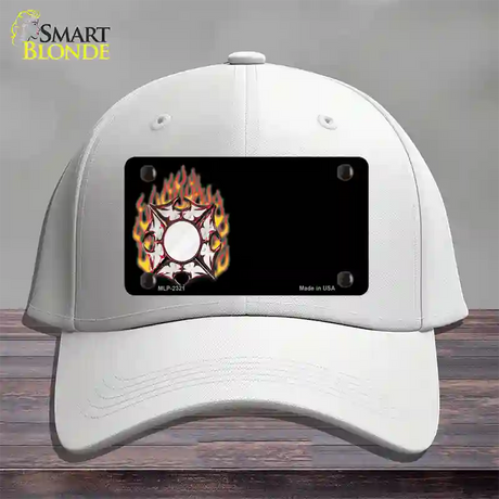 Fire Cross Offset Flat Novelty License Plate Hat Cotton / White