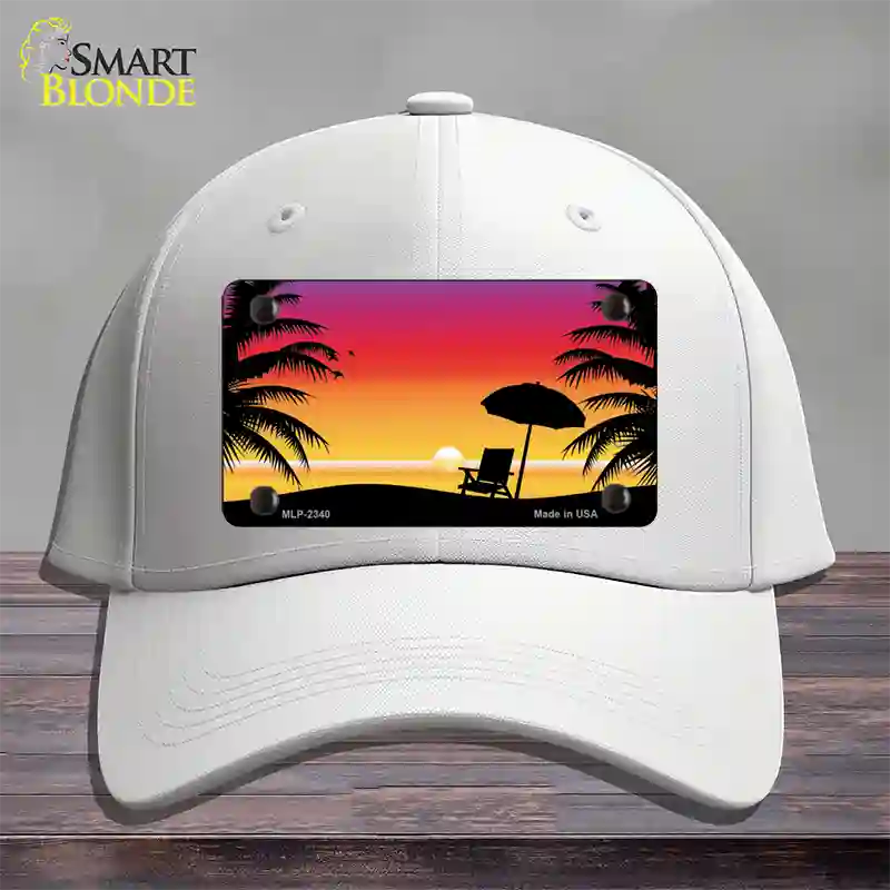 Sunset Beach Novelty License Plate Hat Cotton / White