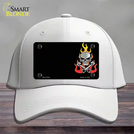 Gear Head Skull Offset Novelty License Plate Hat Cotton / White