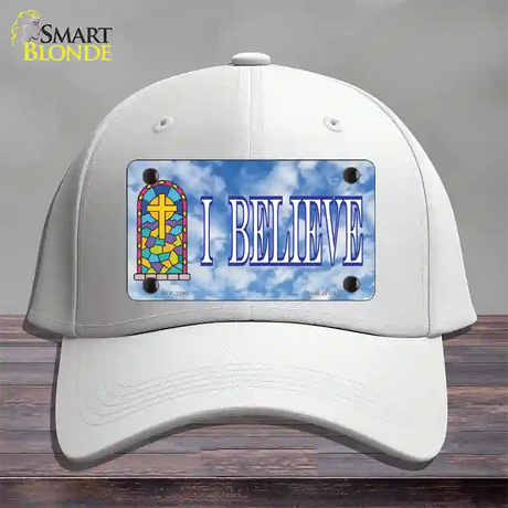 I Believe Novelty License Plate Hat Cotton / White