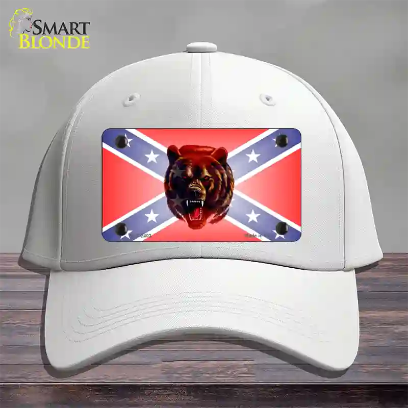 Confederate Flag Grizzly Bear Novelty License Plate Hat Cotton / White