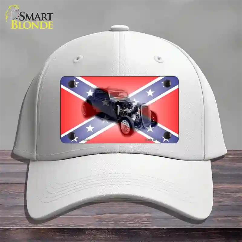 Confederate Flag Hot Rod Novelty License Plate Hat Cotton / White