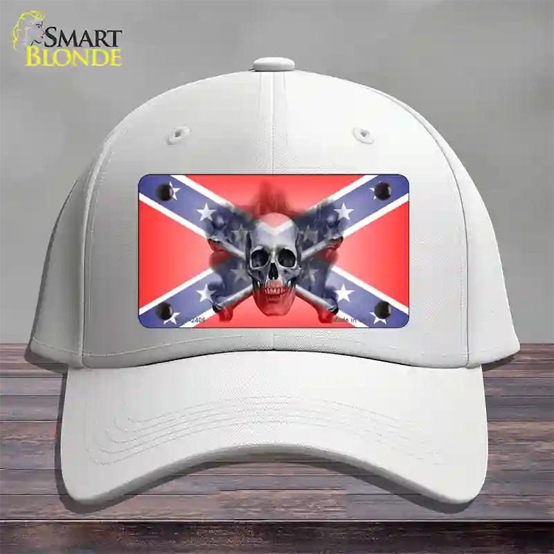 Confederate Flag Skull Novelty License Plate Hat Cotton / White