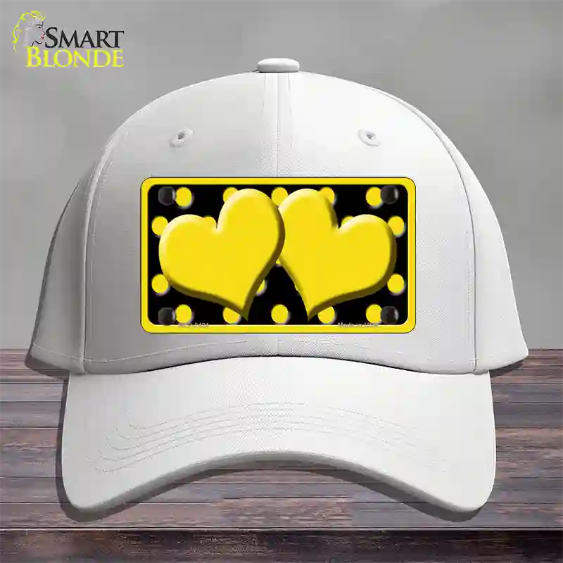 Yellow Black Polka Dot Yellow Center Hearts Novelty License Plate Hat Cotton / White