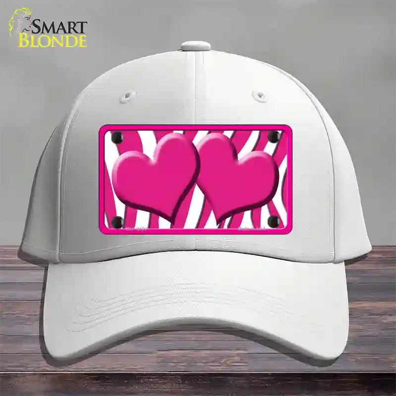 Hot Pink White Zebra Hot Pink Centered Hearts Novelty License Plate Hat Cotton / White