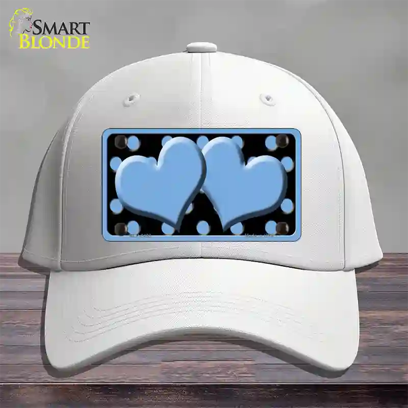 Light Blue Black Polka Dot Light Blue Centered Hearts Novelty License Plate Hat Cotton / White