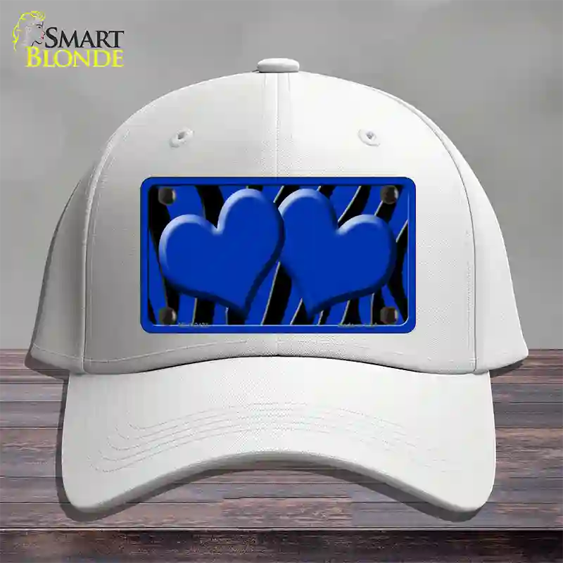 Blue Black Zebra Blue Centered Hearts Novelty License Plate Hat Cotton / White