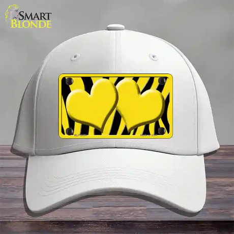 Yellow Black Zebra Yellow Centered Hearts Novelty License Plate Hat Cotton / White