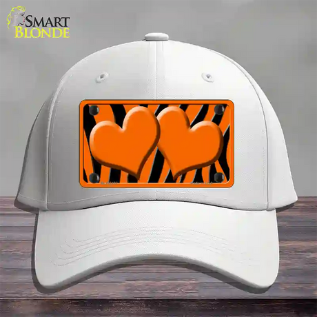 Orange Black Zebra Orange Centered Hearts Novelty License Plate Hat Cotton / White