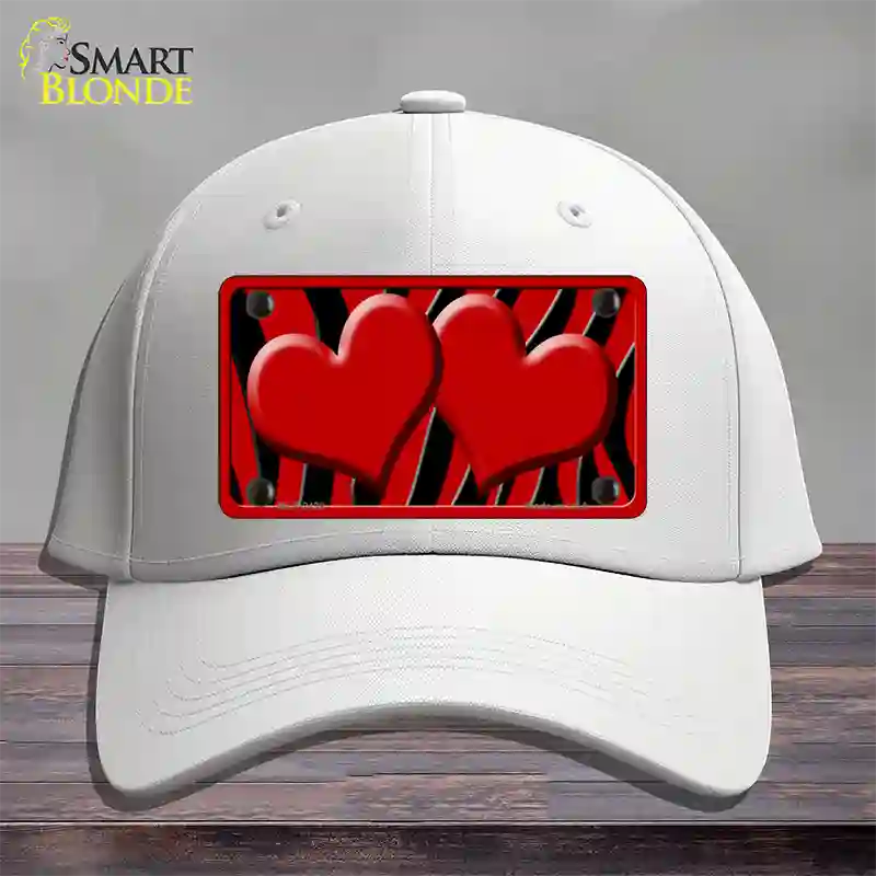 Red Black Zebra Red Centered Hearts Novelty License Plate Hat Cotton / White