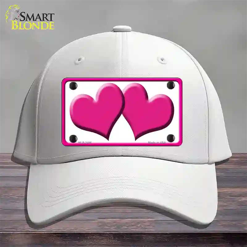 Solid Pink Centered Hearts White Novelty License Plate Hat Cotton / White