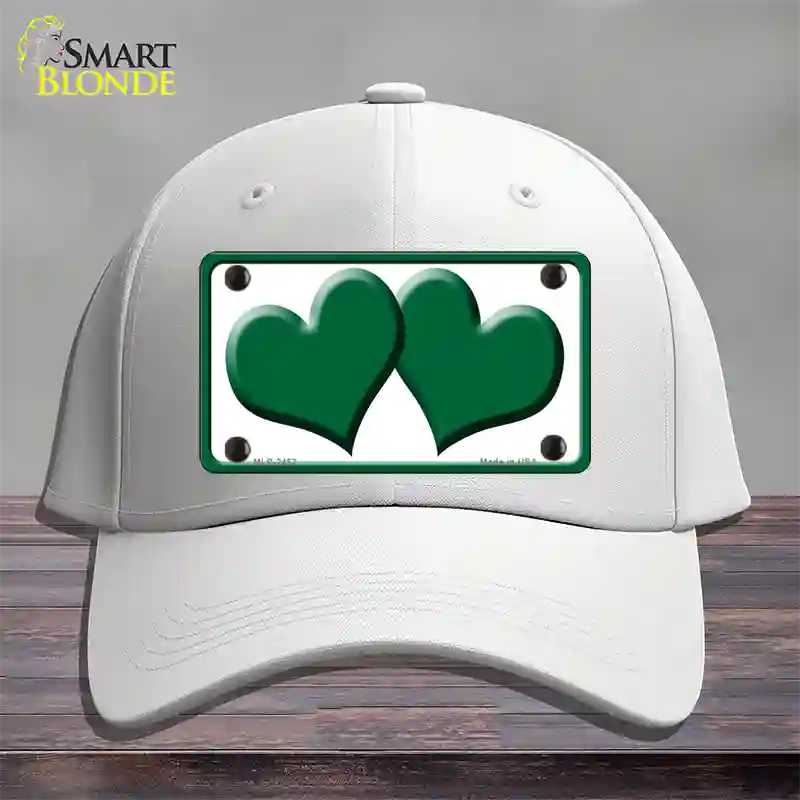 Solid Green Centered Hearts White Novelty License Plate Hat Cotton / White