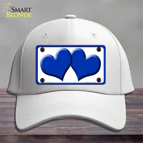 Solid Blue Centered Hearts White Novelty License Plate Hat Cotton / White