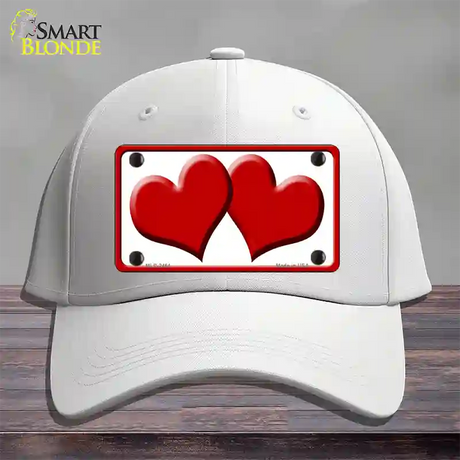 Solid Red Centered Hearts White Novelty License Plate Hat Cotton / White