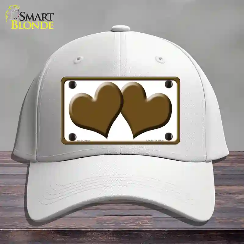 Solid Brown Centered Hearts White Novelty License Plate Hat Cotton / White