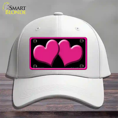 Solid Pink Centered Hearts Black Novelty License Plate Hat Cotton / White