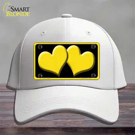 Solid Yellow Centered Hearts Black Novelty License Plate Hat Cotton / White