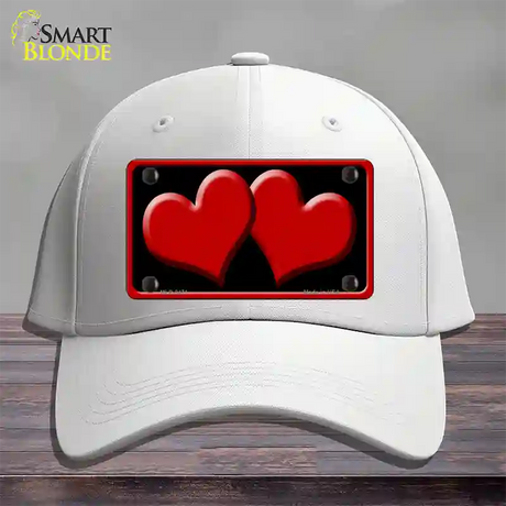 Solid Red Centered Hearts Black Novelty License Plate Hat Cotton / White