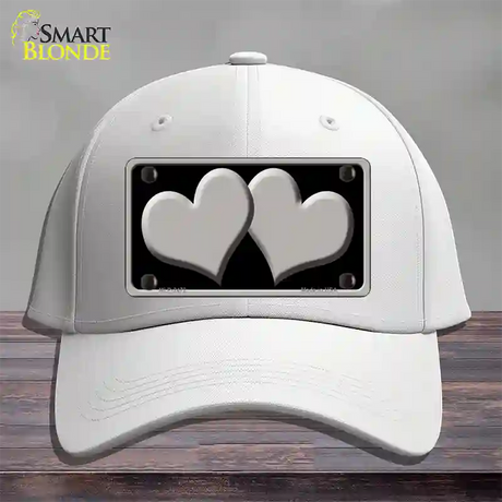 Solid Grey Centered Hearts Black Novelty License Plate Hat Cotton / White