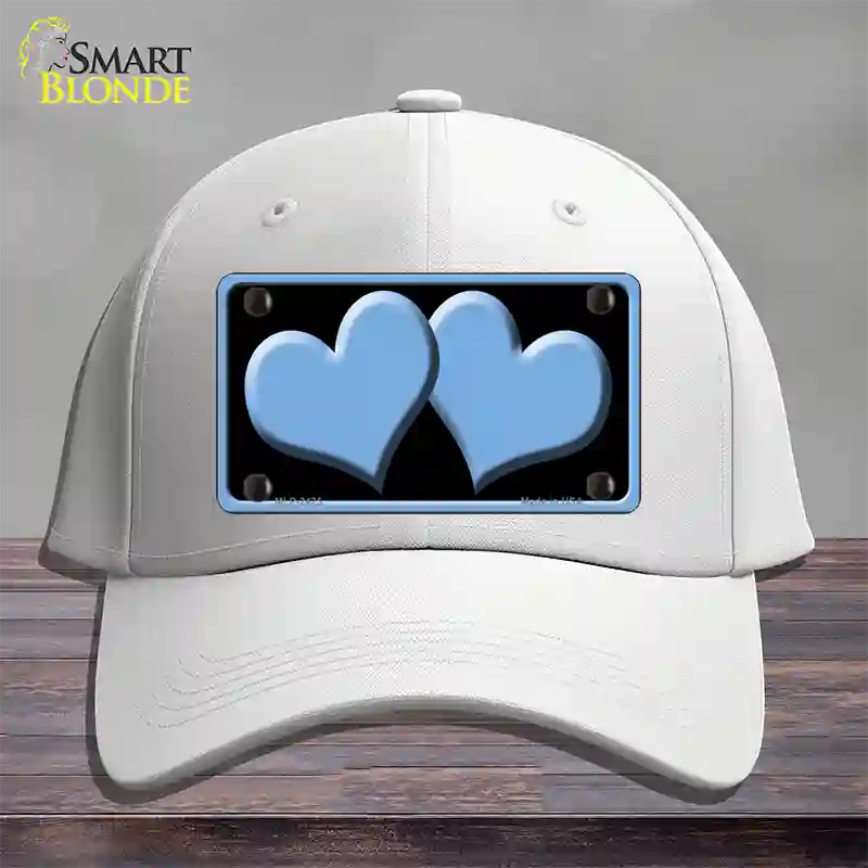 Solid Light Blue Centered Hearts Black Novelty License Plate Hat Cotton / White