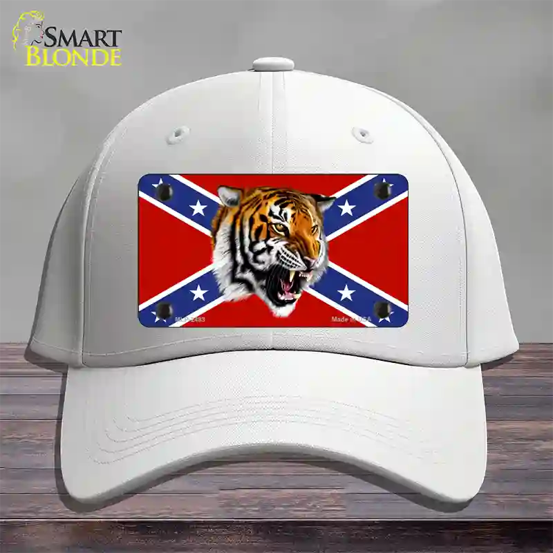 Confederate Flag Tiger Novelty License Plate Hat Cotton / White