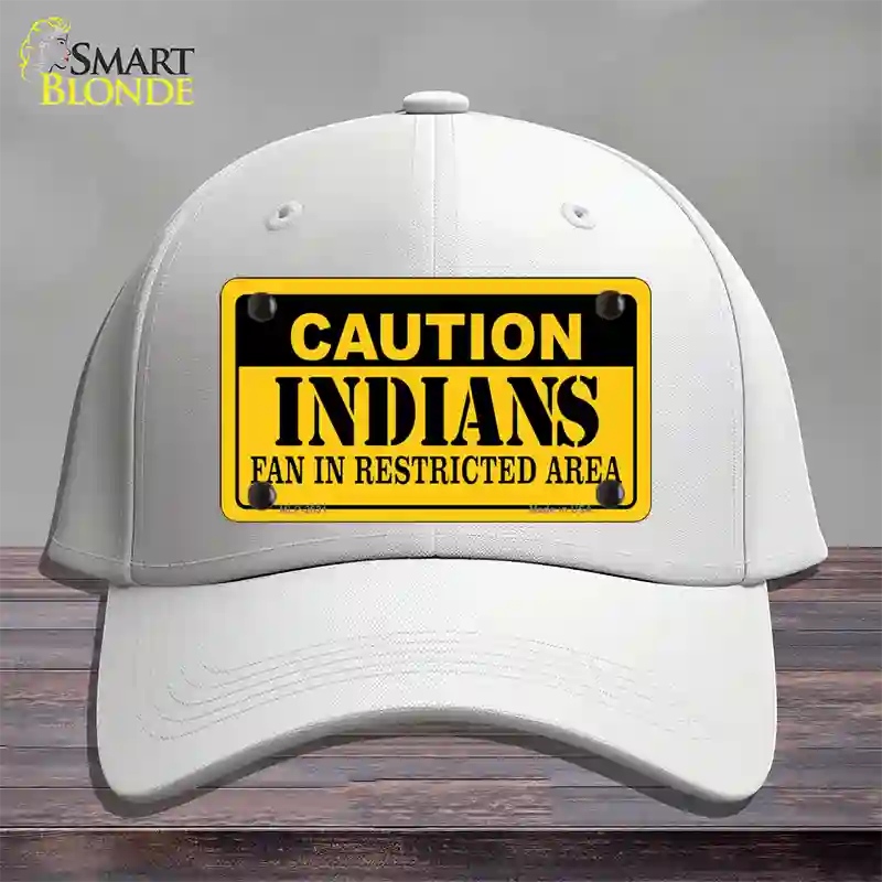 Caution Indians Fan Novelty License Plate Hat Cotton / White