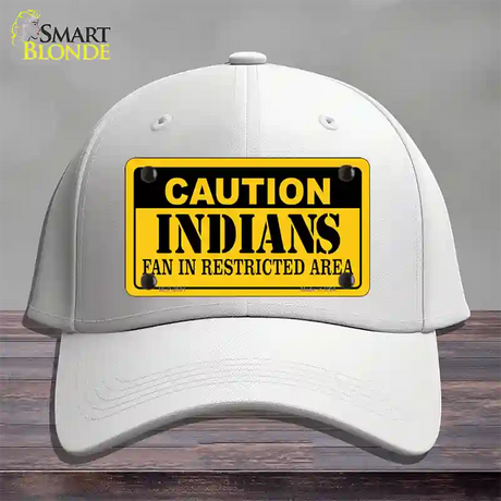 Caution Indians Fan Novelty License Plate Hat Cotton / White