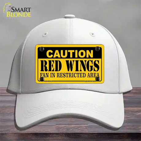 Caution Red Wings Novelty License Plate Hat Cotton / White