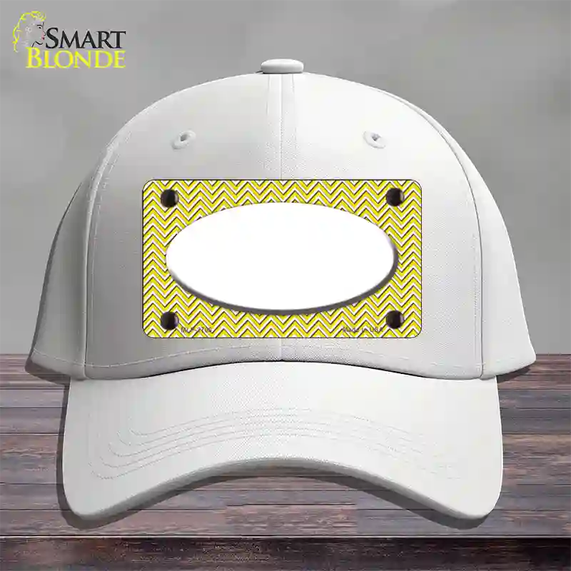 Yellow White Chevon White Center Oval Novelty License Plate Hat Cotton / White