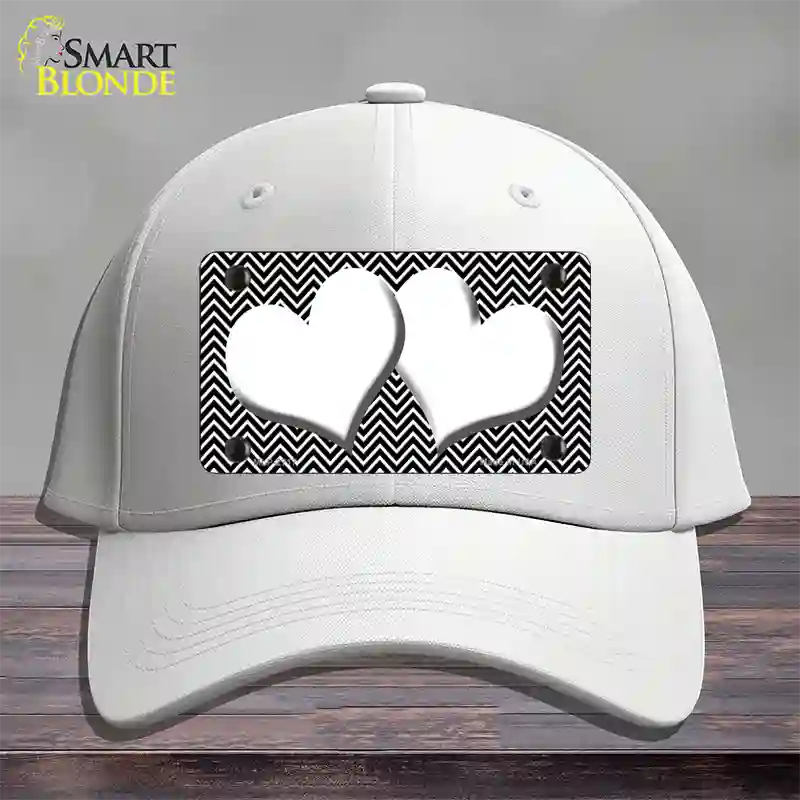 Black White Chevron White Center Hearts Novelty License Plate Hat Cotton / White