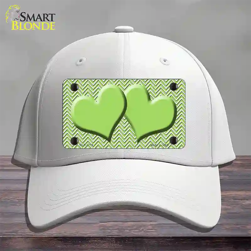 Lime Green White Chevron Lime Green Center Hearts Novelty License Plate Hat Cotton / White