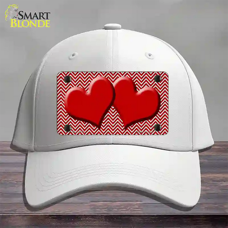 Red White Chevron Red Center Hearts Novelty License Plate Hat Cotton / White