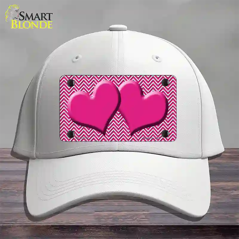 Pink White Chevron Pink Center Hearts Novelty License Plate Hat Cotton / White