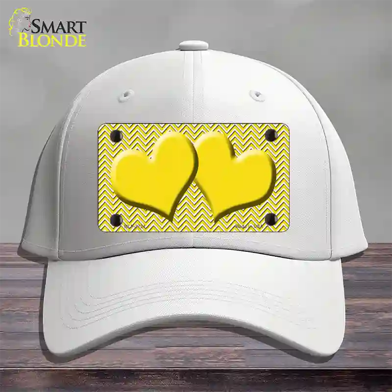 Yellow White Chevron Yellow Center Hearts Novelty License Plate Hat Cotton / White