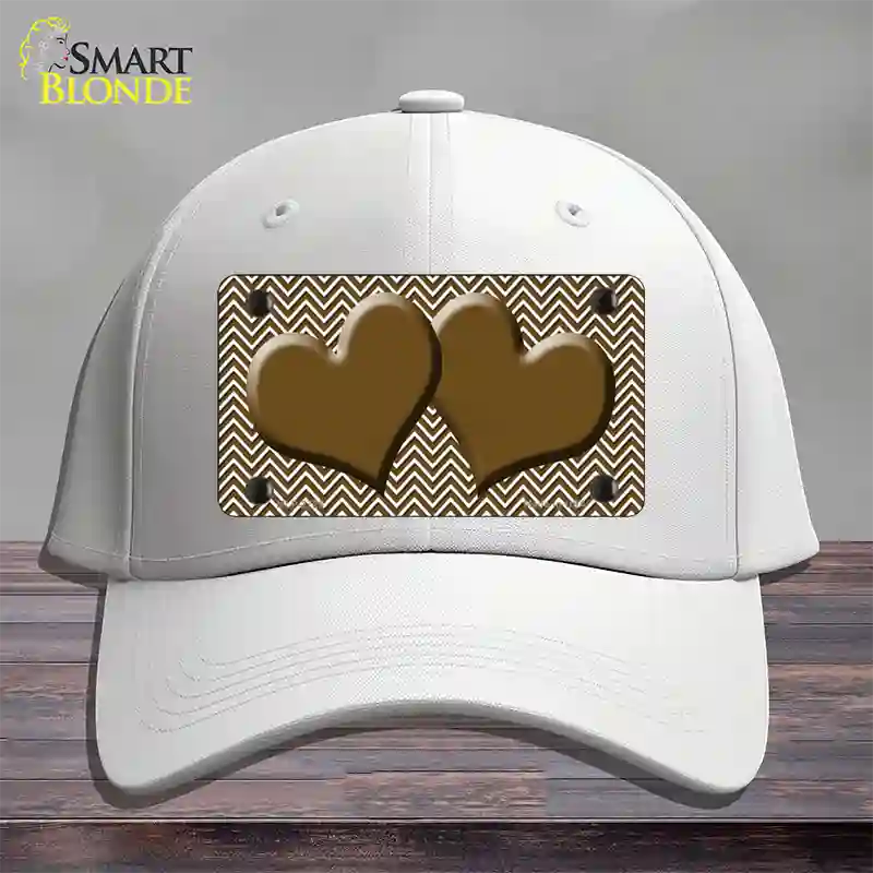 Brown White Chevron Brown Center Hearts Novelty License Plate Hat Cotton / White