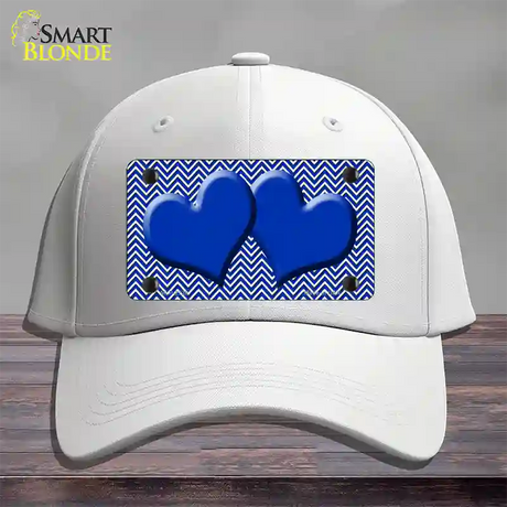 Blue White Chevron Blue Center Hearts Novelty License Plate Hat Cotton / White