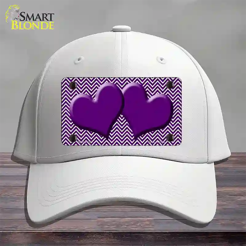 Purple White Chevron Purple Center Hearts Novelty License Plate Hat Cotton / White