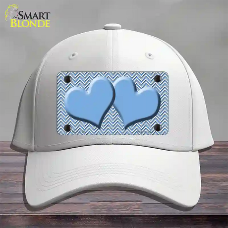 Light Blue White Chevron Light Blue Center Hearts Novelty License Plate Hat Cotton / White