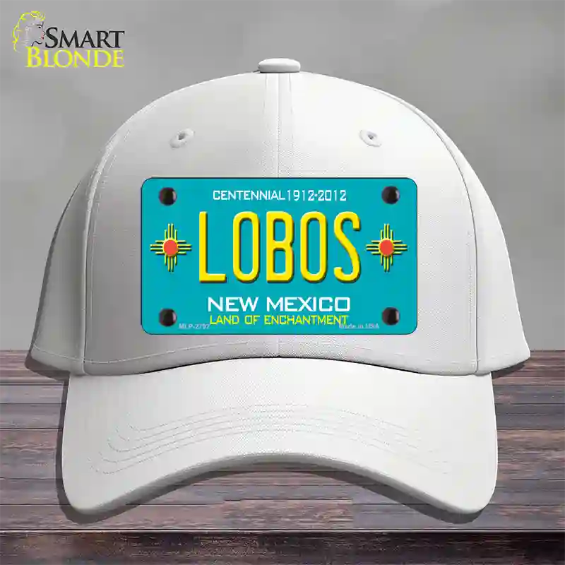 Lobos New Mexico Teal Novelty License Plate Hat Cotton / White